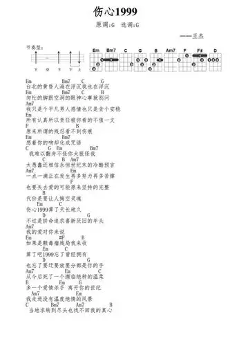 《伤心1999》 王杰 g调 尤克里里弹唱谱