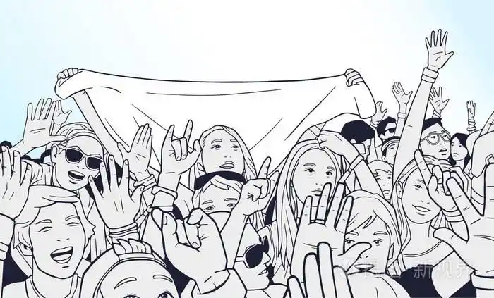 在音乐节的混合种族人群的欢呼声与插图举手插画-正版商用图片01akcw