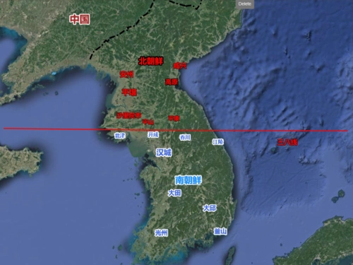 三八线分割南北朝鲜就这样原本一个完整的国家被硬生生的分开,当然这