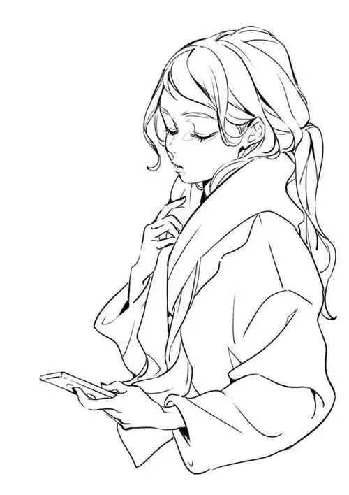 干净的女生线稿线稿绘画素材