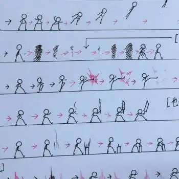 连环画纸手翻画火柴人格斗动画表白翻 l57-100页2本(教程1基础教程 )