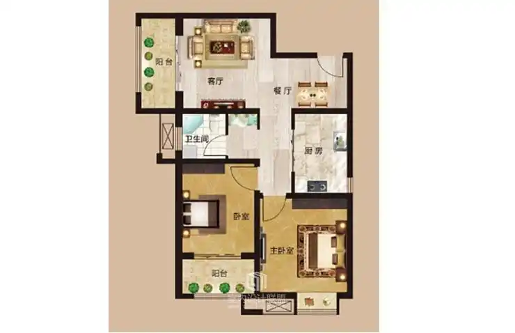 宏光协和城邦86平方两室两厅装修效果图