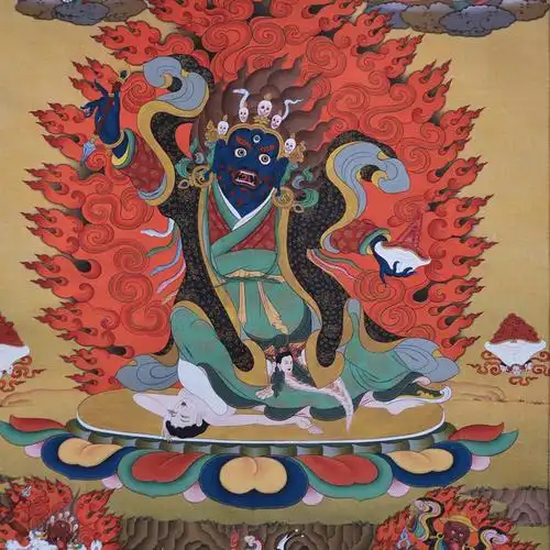 藏式传统二臂玛哈嘎拉唐卡挂画西藏密宗手绘其他特色工艺品