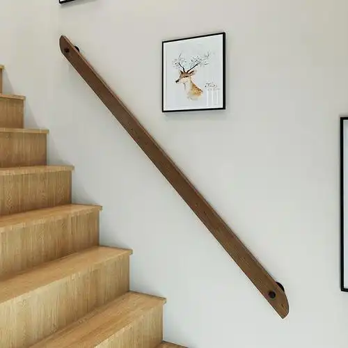欧式靠墙木楼梯扶手简约现代阁楼室内家用防滑幼儿园走廊实木扶手