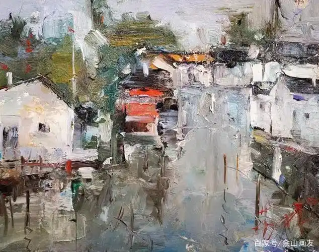 冯菊林油画《金泽水乡古镇》
