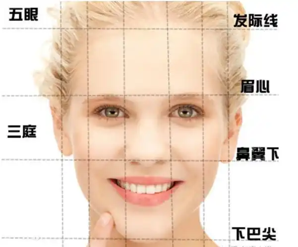 由这张三庭五眼的黄金比例图来看,人的面部标准都要按照这张图所示,也