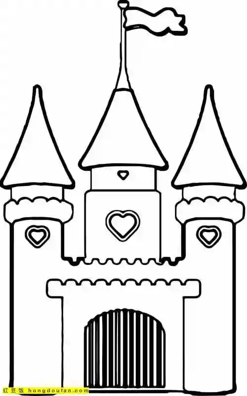 11张童话中公主的豪华城堡卡通涂色图片免费下载-红豆饭小学生简笔画
