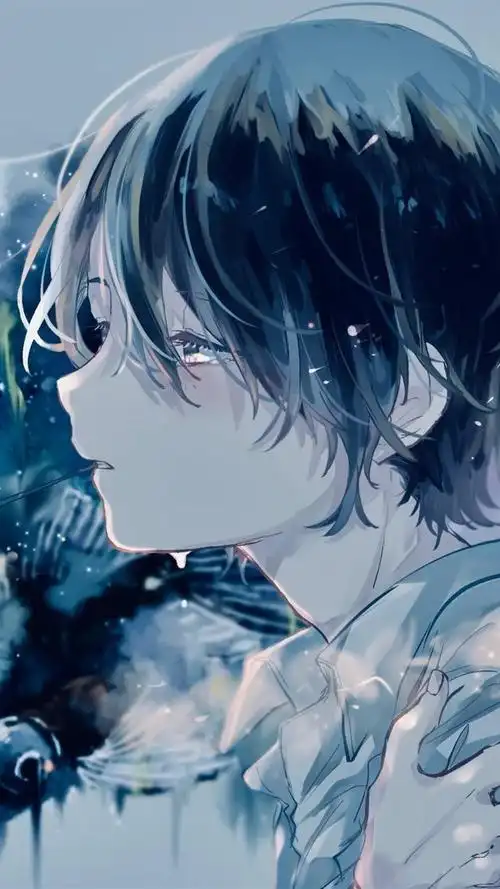 唯美系插画,星空与少年的完美结合,使得作品充满浪漫的忧郁感