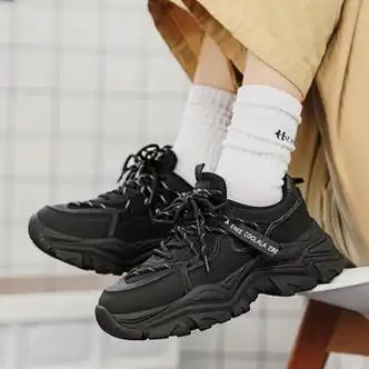 ecco同款网布运动鞋ins超火厚底鞋老爹鞋学生潮鞋黑色36