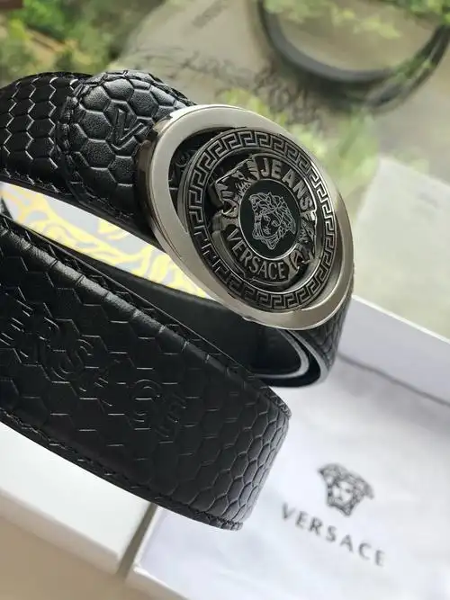 02765_versace范思哲男士黑色头层牛皮美杜莎标志腰带精钢美杜莎头像