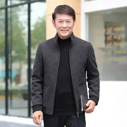 baluoshang爸爸秋装外套中年男秋冬装棉衣爷爷老爸中老年人毛呢子夹克