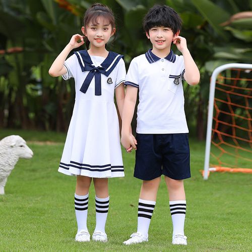 小学生校服套装夏装幼儿园园服短袖夏季儿童班服学院风毕业照白色