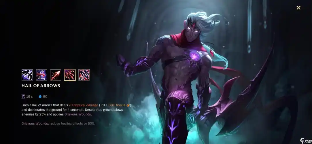 韦鲁斯的三技能是射出一大片箭,碰到的敌方英雄会受