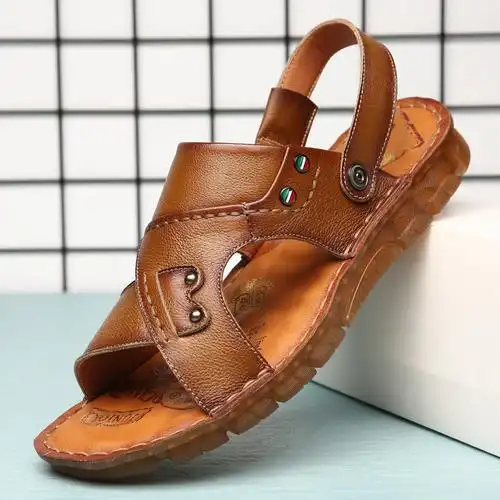 真皮凉鞋男头层牛皮优惠券爱比价妈妈