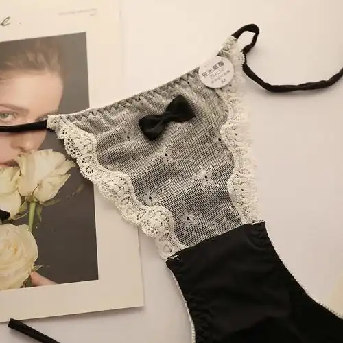 yunwuxin性感系带内裤女可解开透明蕾丝网纱透视诱惑系绳少女生骚绑带