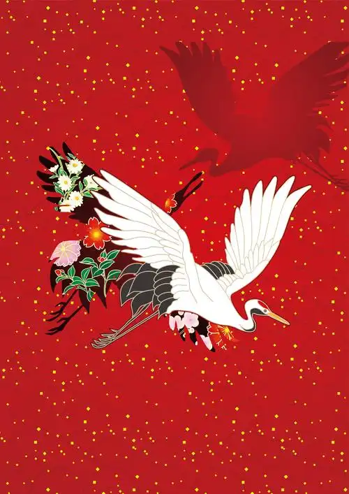 中国风云纹仙鹤图