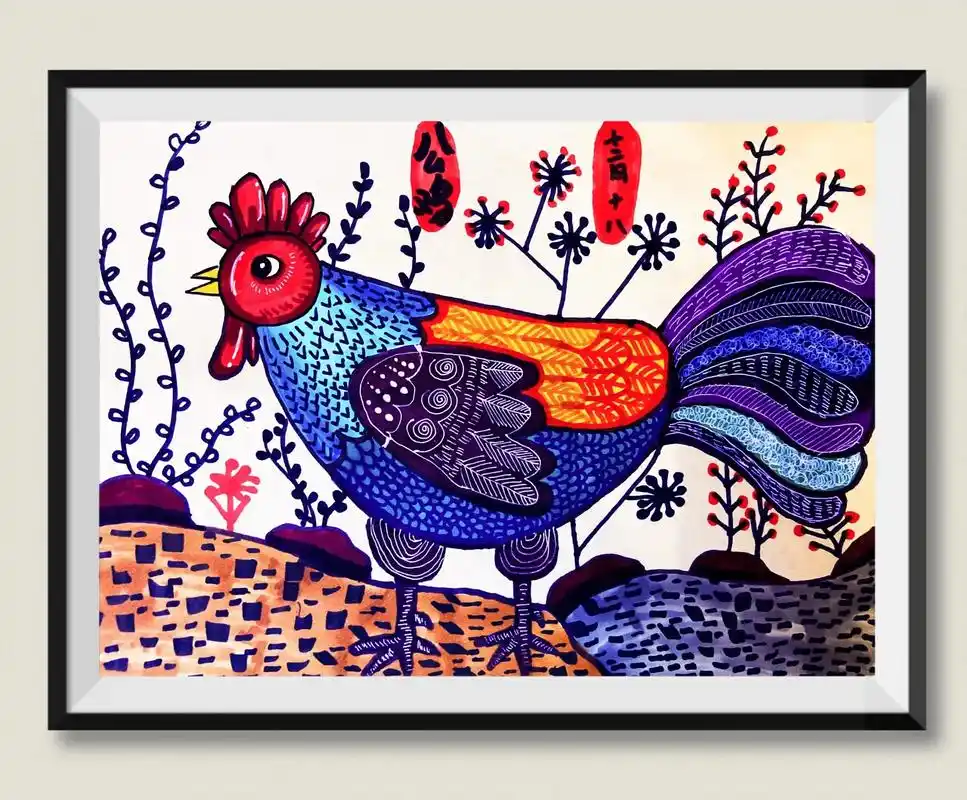 《漂亮的大公鸡》6～7岁儿童作品#创意美术 #一起学画画 # - 抖音