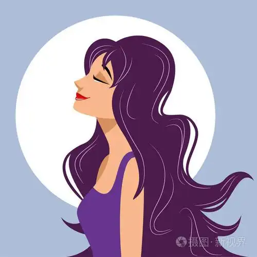 美丽的年轻女孩长头发.卡通