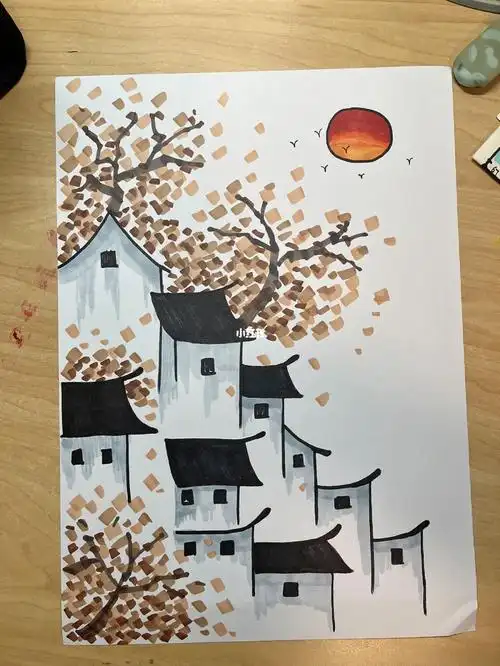 烟雨江南马克笔简笔画