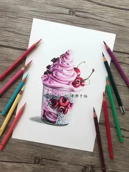 彩铅课堂彩铅樱桃甜品