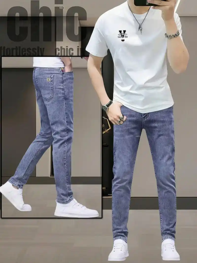 罗蒙高端修身直筒牛仔裤男!