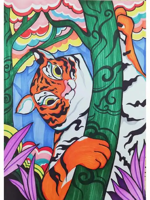 老虎 #马克笔 #儿童画