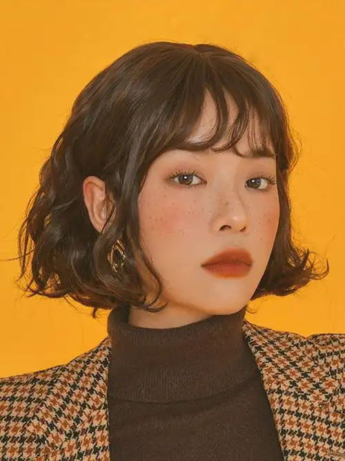 泡面卷发假发女短发水波纹可爱圆脸短卷发bobo头蓬松自然锁骨发套