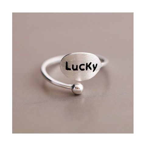 手工原创饰品s925纯银lucky牌开口戒英文刻字好运个性单戒首饰礼