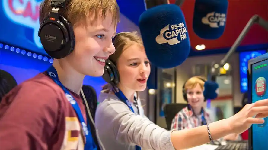 children on radio station