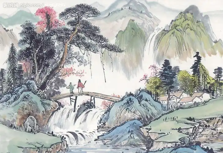 键 词:水墨画 山水画 水彩画 山 树 人家