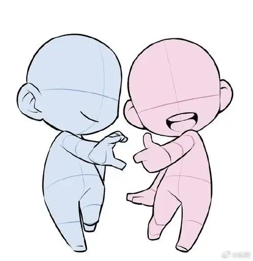 q版双人互动模板线稿绘画参考  #最近画了什么##板绘