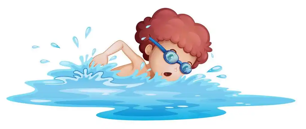 男孩在海上游泳,一个男孩在海边游泳白色背景上的插图