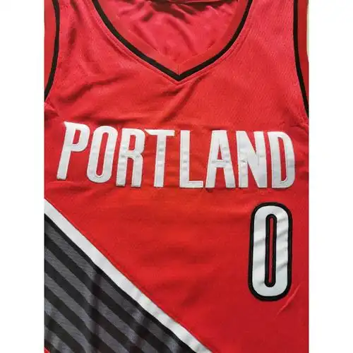 球衣球迷开拓者利拉德声明红色复古刺绣篮球运动服篮球服