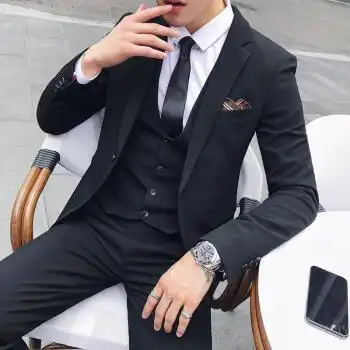 礼服休闲西服外套男早春男士男生春款男式黑色三件套西装马甲西裤xl