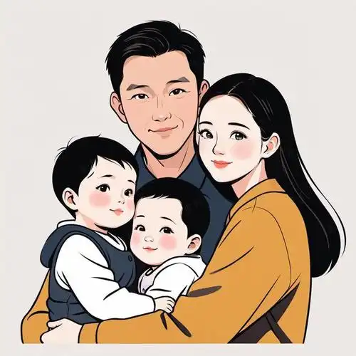 亲子头像|双胞胎男孩家庭插画头像设计