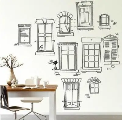 包邮 特大个性手绘假窗户墙贴 宿舍客厅卧室背景装饰电视墙贴画