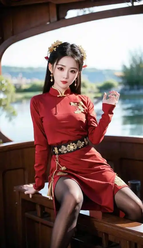 ai古装美女壁纸-碧波荡漾,美人在洲_旗袍_中国_氛围