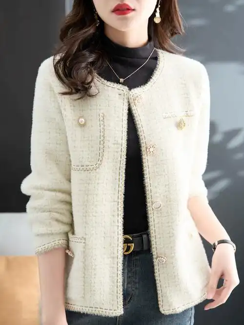 毛衣开衫短款百搭夹克外套40岁中年女洋气减龄新款小香风妈妈春装