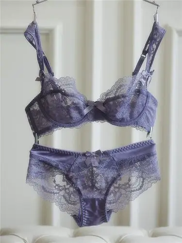 欧美女士文胸超薄透明镂空蕾丝蝴蝶结小胸胸罩少女内衣套装新品夏