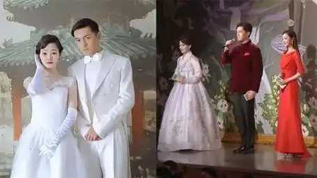 胡歌与宋轶同台担任主持,央视特意给特写镜头,两人一身红像结婚