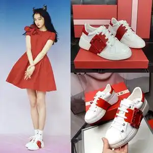 春晚关晓彤同款鞋子拼色方扣水钻运动板鞋增高真皮休闲小白鞋女春