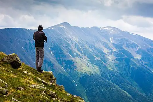 年轻,白人,远足,男青年,山,壮观,风景