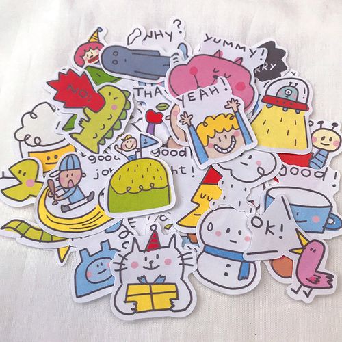 手帐贴纸盐系可爱少女心动物星球表情包小简笔素材手账贴画