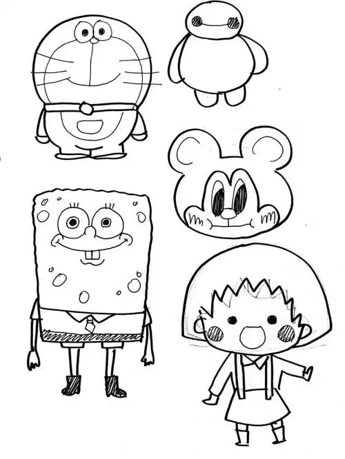 【黑白简笔画】1只笔就能搞定的可爱简笔画 #手绘作品# 作者:@桐子syt