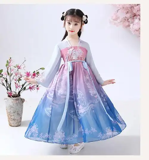 儿童汉服新款旗袍儿童古装超仙唐装小孩中国风襦裙仙女服国学服装六一