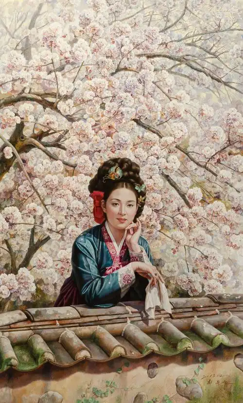 白梅花下的女人