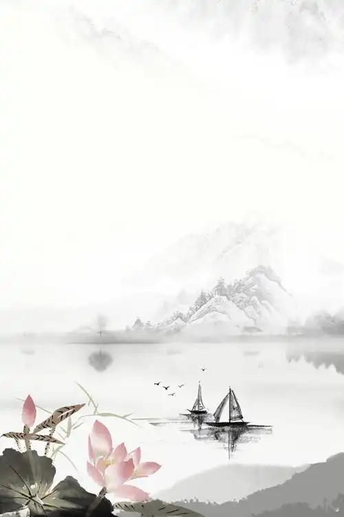 中国传统水墨画山水荷花图
