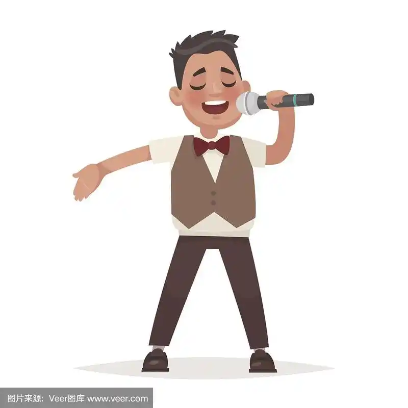 男孩在白色背景下用麦克风唱歌