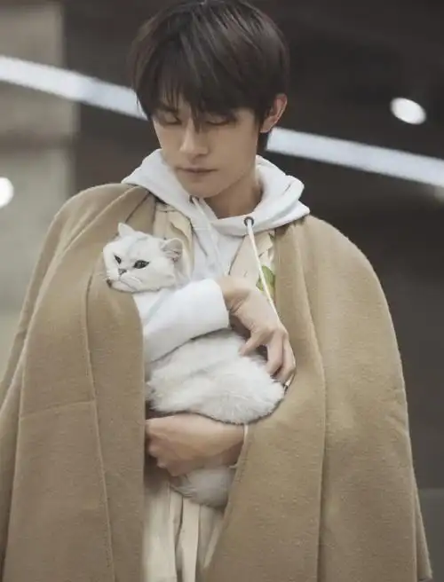易烊千玺新综艺录制照穿卫衣配印花衬衣抱小猫咪变温暖少年