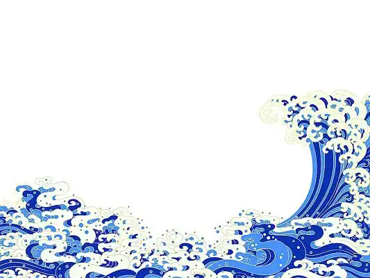 国潮古风海浪祥绿色线条卡通浪花波浪大海海浪png